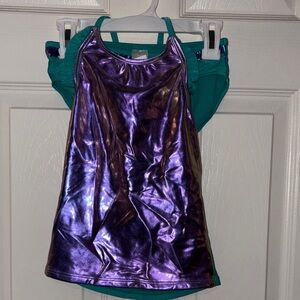 Cat & Jack Metallic Purple and Teal 2 piece swimsuit size medium 7/8